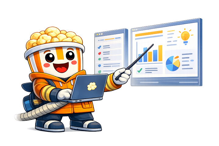 Mascotte Popcorn SEO — cockpit & reporting