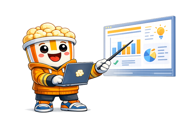 Mascotte Popcorn SEO formateur ressources